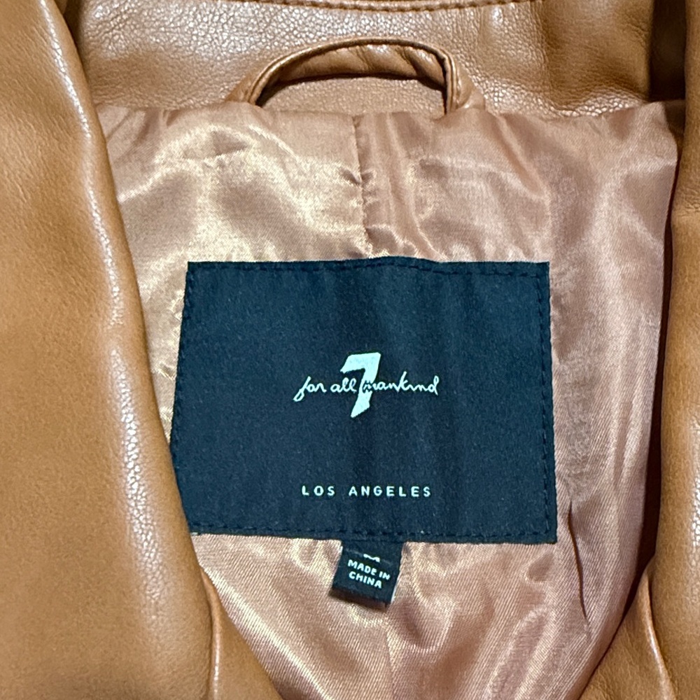 7 For All Mankind Tan Faux Leather Moto Jacket size M - Picture 2 of 6